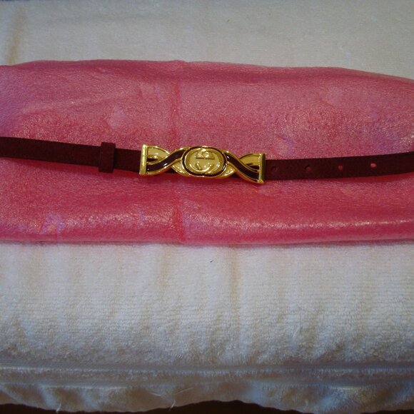Gucci Burgundy Suede Gold Metal Interlocking G Buckle Skinny Belt (M) VERY GOOD! - Picture 4 of 13